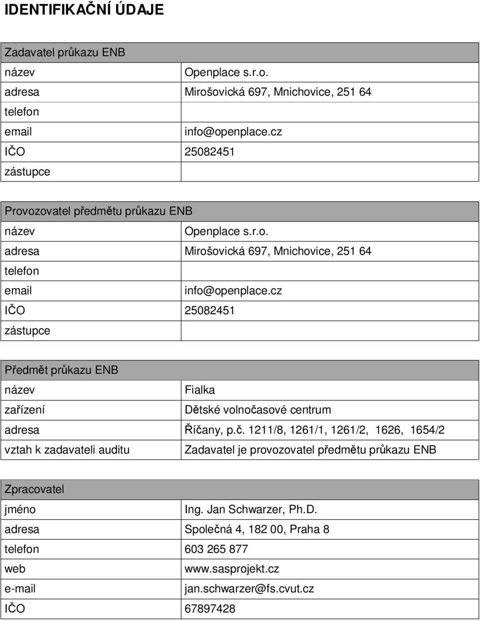 cz IČO 25082451 zástupce Předmět průkazu ENB název Fialka zařízení Dětské volnoča