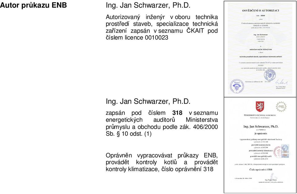 pod číslem licence 0010023 Ing. Jan Schwarzer, Ph.D.