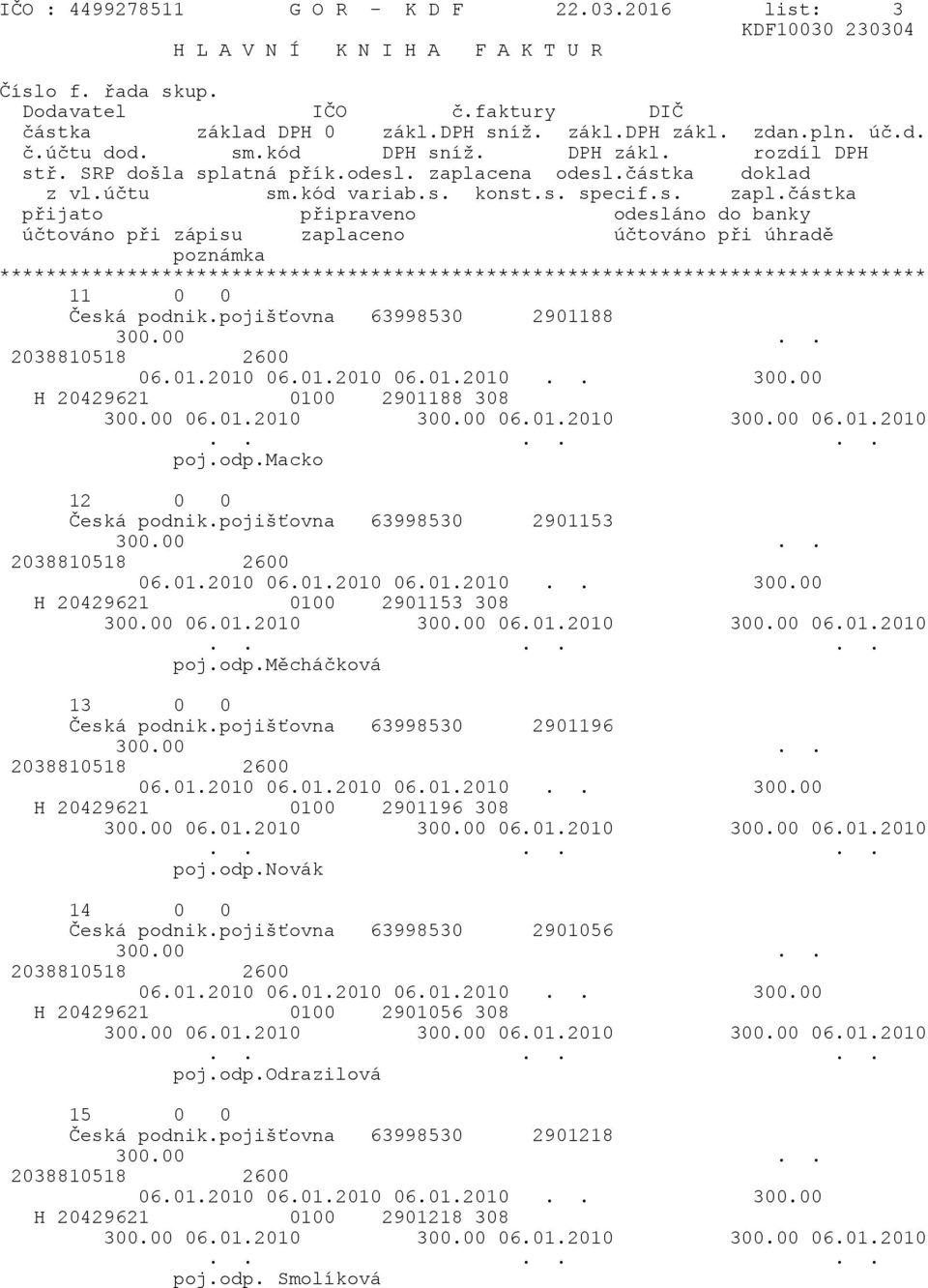 00 06.01.2010 300.00 06.01.2010 300.00 06.01.2010 poj.odp.měcháčková 13 0 0 Česká podnik.pojišťovna 63998530 2901196 300.00.. 2038810518 2600 06.01.2010 06.01.2010 06.01.2010.. 300.00 H 20429621 0100 2901196 308 300.