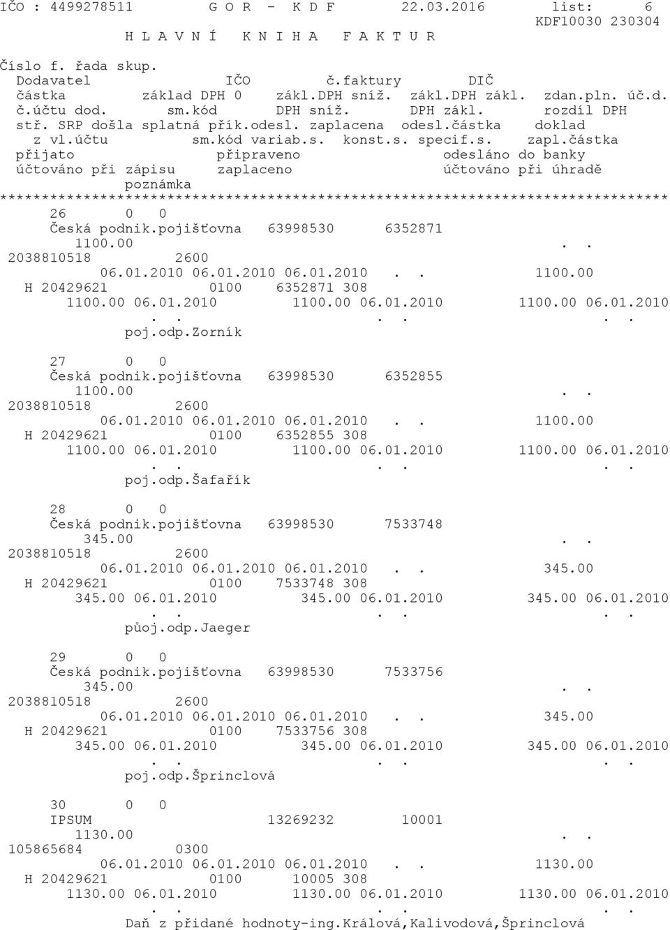 00 06.01.2010 1100.00 06.01.2010 1100.00 06.01.2010 poj.odp.šafařík 28 0 0 Česká podnik.pojišťovna 63998530 7533748 345.00.. 2038810518 2600 06.01.2010 06.01.2010 06.01.2010.. 345.00 H 20429621 0100 7533748 308 345.