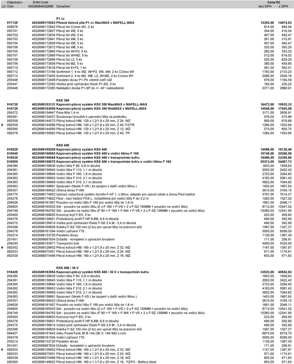 093704 4032689172958 Pilový list W5, 5 ks 407,00 492,47 093706 4032689172972 Pilový list W6, 5 ks 325,00 393,25 093705 4032689172965 Pilový list W+P2, 5 ks 292,00 353,32 093707 4032689172989 Pilový