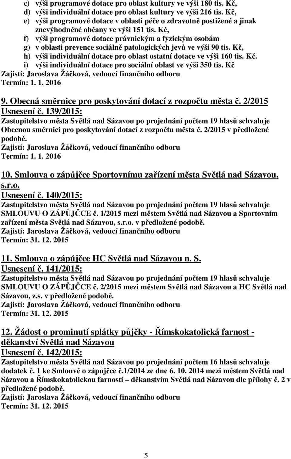 Kč, f) výši programové dotace právnickým a fyzickým osobám g) v oblasti prevence sociálně patologických jevů ve výši 90 tis. Kč, h) výši individuální dotace pro oblast ostatní dotace ve výši 160 tis.