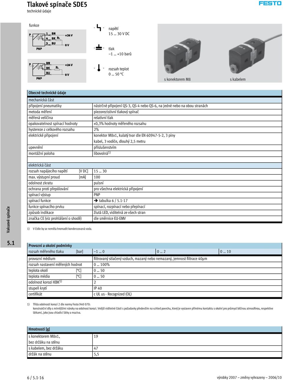 měřeného rozsahu hystereze z celkového rozsahu 2% elektrické připojení p konektor M8x1, kulatý tvar dle EN 60947-5-2, 3 piny kabel, 3 vodiče, dlouhý 2,5 metru upevnění příslušenstvím montážní poloha