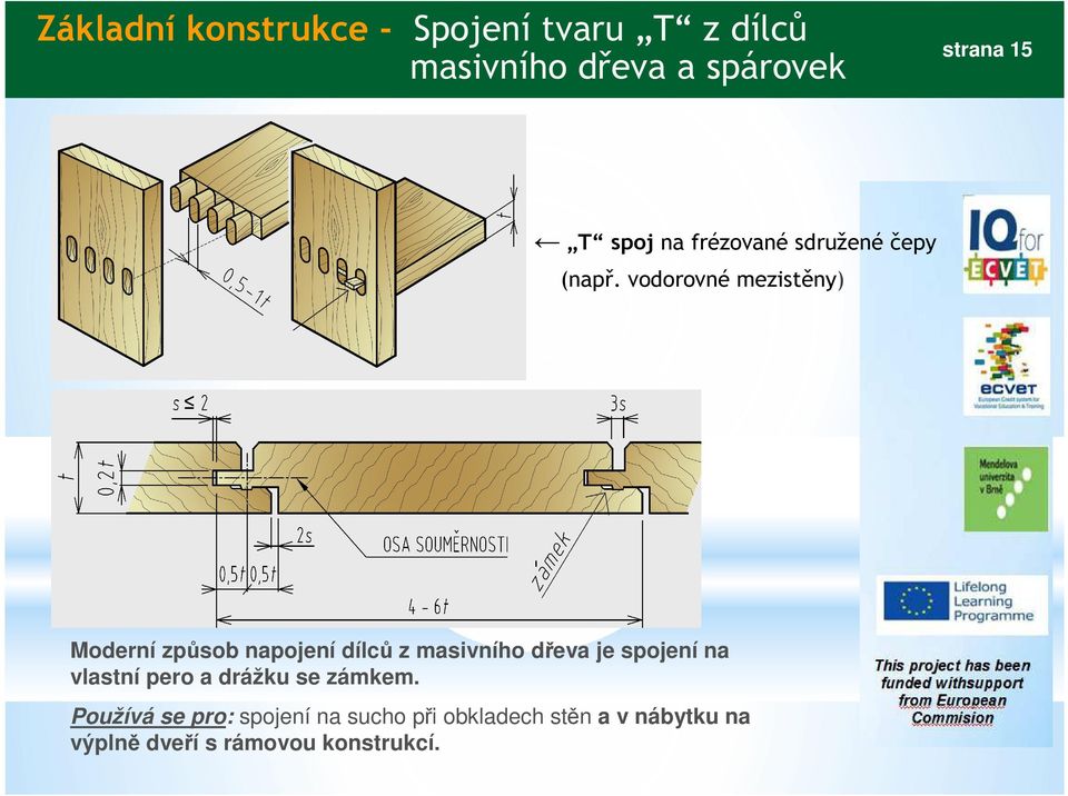 vodorovné mezistěny) Moderní způsob napojení dílců z masivního dřeva je spojení na