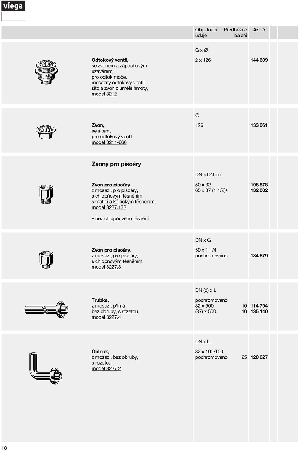 ventil, model 3211-866 126 133 061 Zvony pro pisoáry Zvon pro pisoáry, z mosazi, pro pisoáry, s maticí a kónickým těsněním, model 3227.