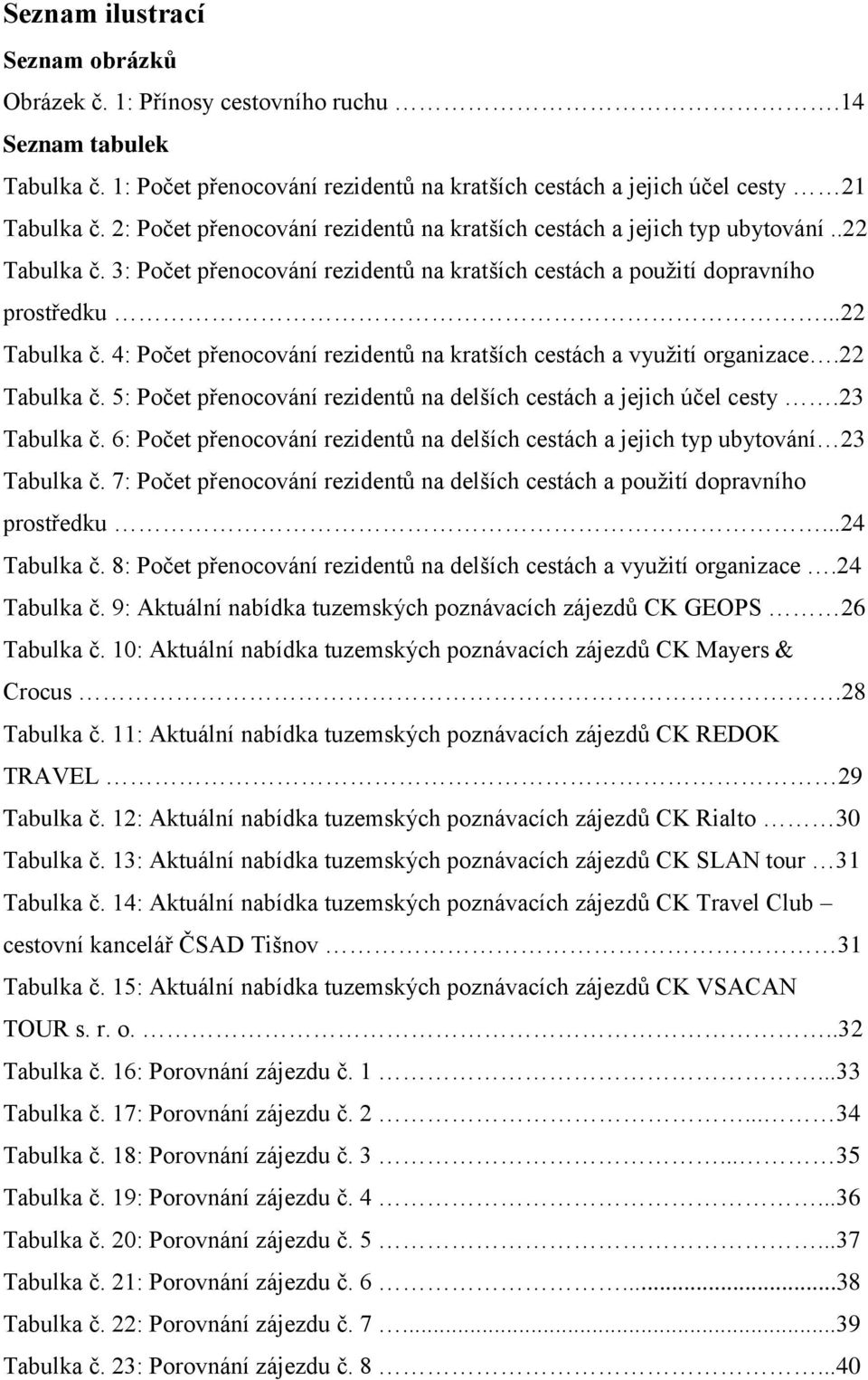 22 Tabulka č. 5: přenocování rezidentů na delších cestách a jejich účel cesty.23 Tabulka č. 6: přenocování rezidentů na delších cestách a jejich typ ubytování 23 Tabulka č.