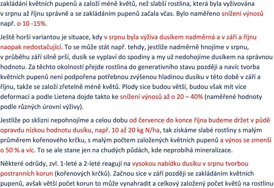 tehdy, jestliže nadměrně hnojíme v srpnu, v průběhu září silně prší, dusík se vyplaví do spodiny a my už nedohojíme dusíkem na správnou hodnotu.