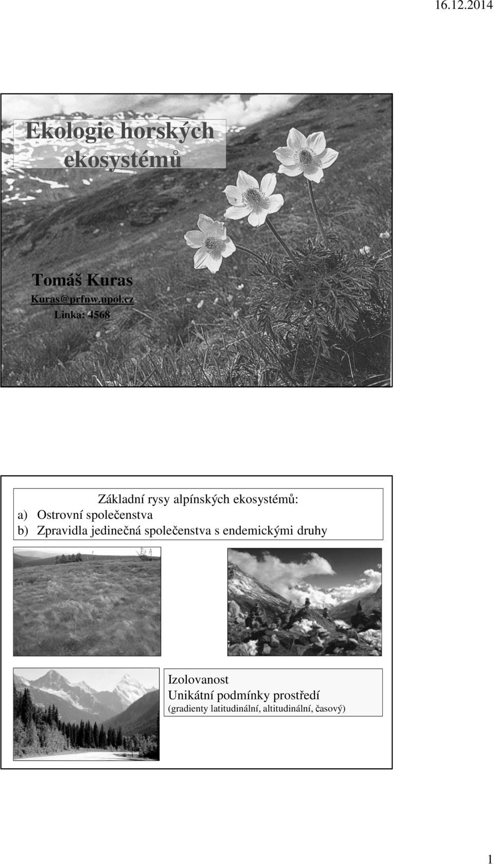 společenstva b) Zpravidla jedinečná společenstva s endemickými druhy