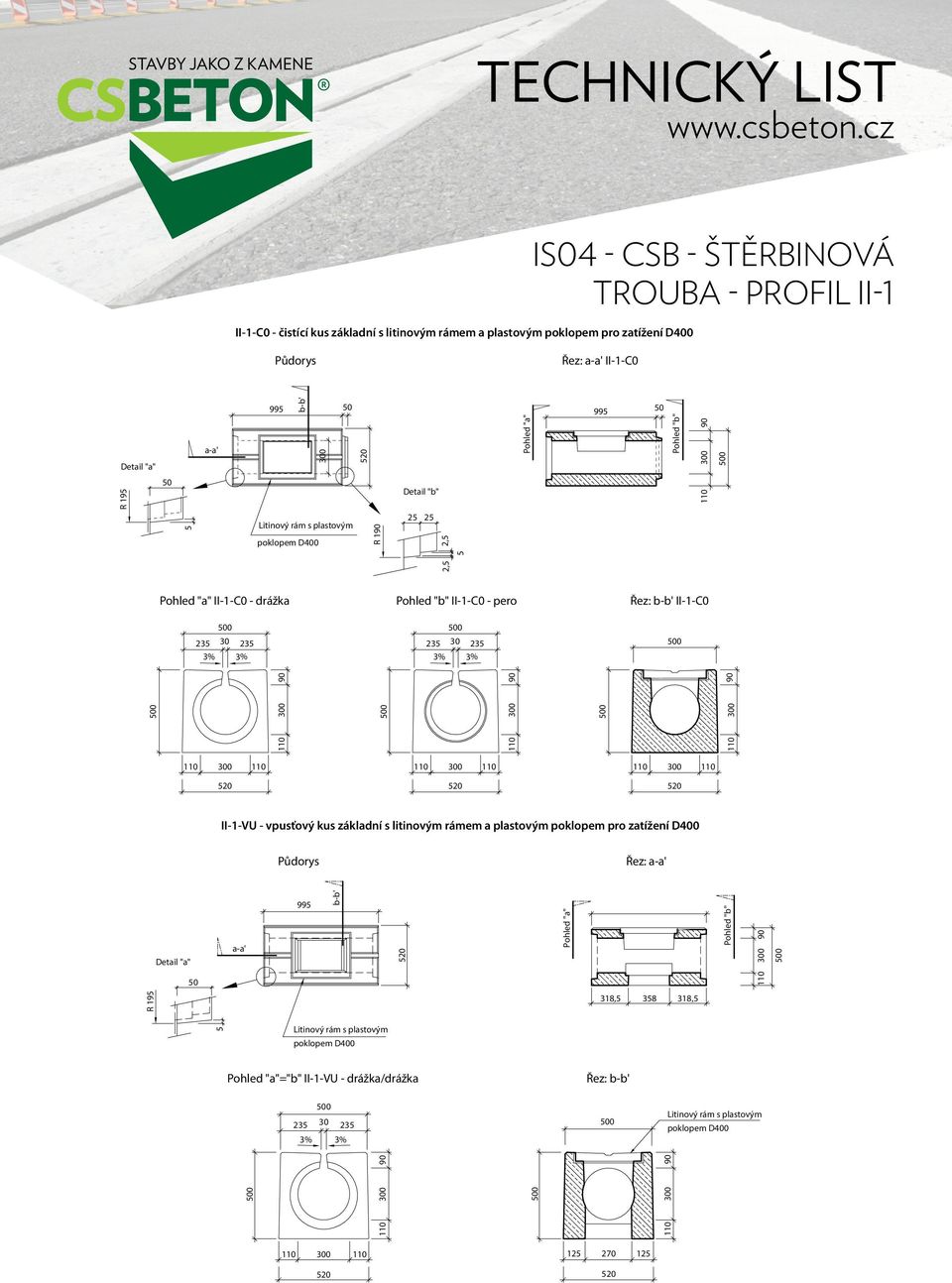 "a" R 19 Detail "b" R 1 2 2 II-1-C0 - drážka II-1-C0 - pero Řez: II-1-C0 23 30 23 23 30 23 2, 2, II-1-VU - vpusťový kus základní s