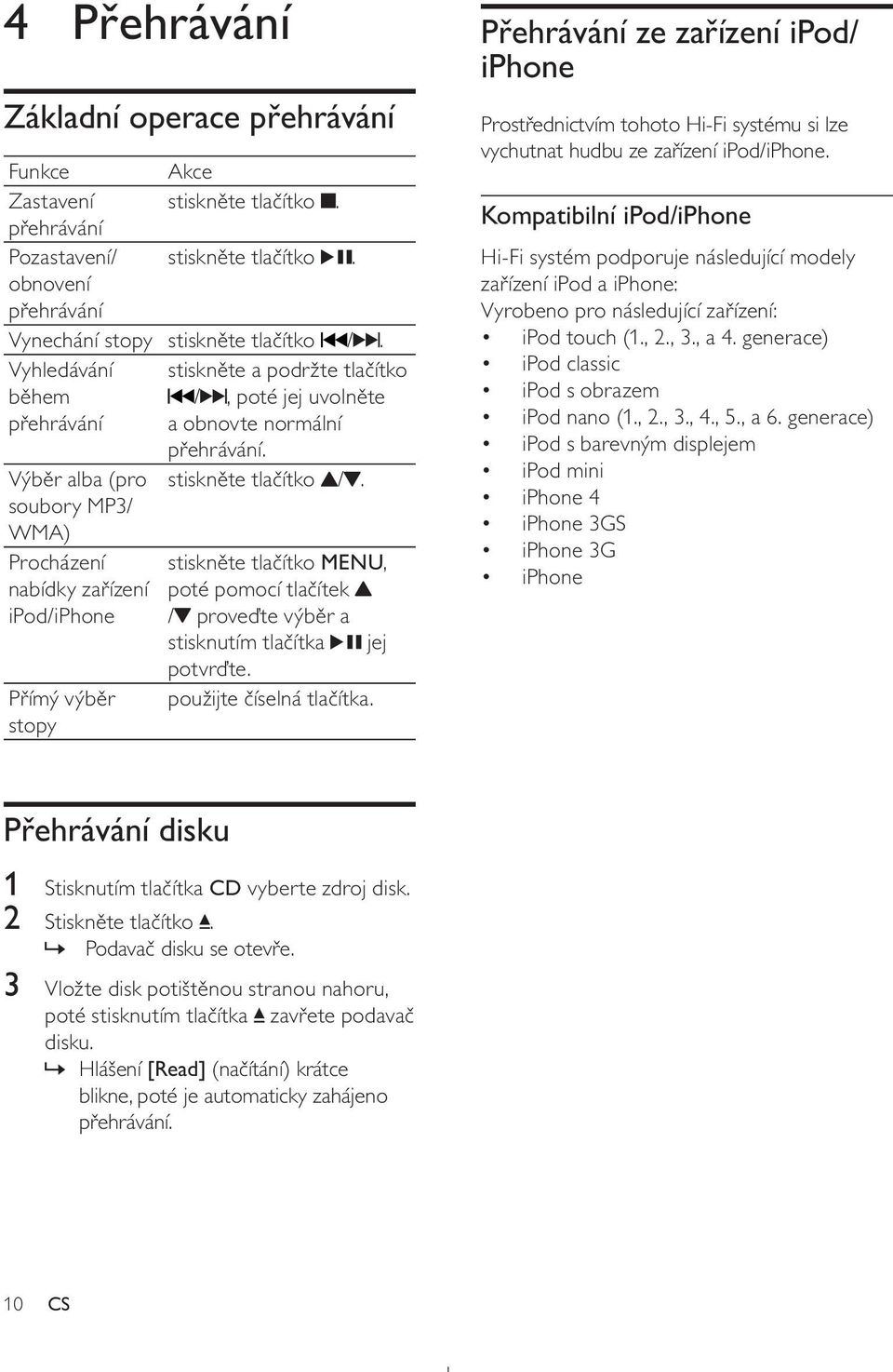 Procházení nabídky zařízení ipod/iphone Přímý výběr stopy stiskněte tlačítko MENU, poté pomocí tlačítek / proveďte výběr a stisknutím tlačítka jej potvrďte. použijte číselná tlačítka.