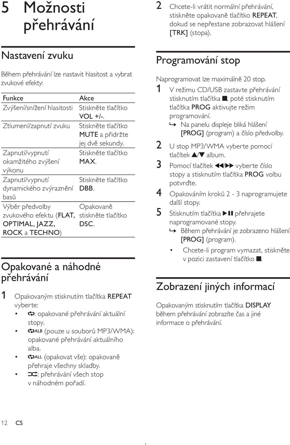 Stiskněte tlačítko MUTE a přidržte jej dvě sekundy. Stiskněte tlačítko MAX. Stiskněte tlačítko DBB. Opakovaně stiskněte tlačítko DSC.