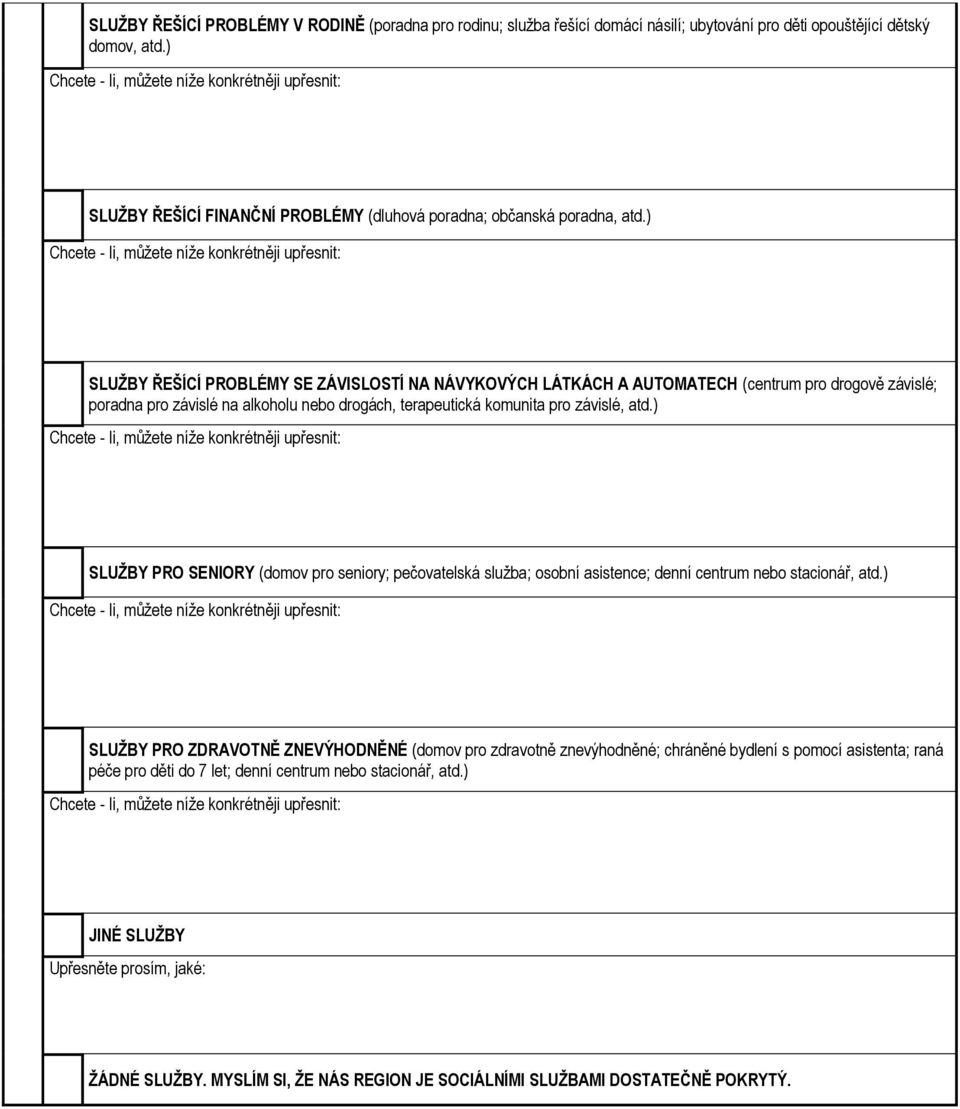 ) SLUŽBY ŘEŠÍCÍ PROBLÉMY SE ZÁVISLOSTÍ NA NÁVYKOVÝCH LÁTKÁCH A AUTOMATECH (centrum pro drogově závislé; poradna pro závislé na alkoholu nebo drogách, terapeutická komunita pro závislé, atd.