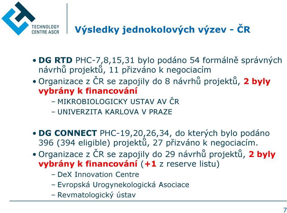 CONNECT PHC-19,20,26,34, do kterých bylo podáno 396 (394 eligible) projektů, 27 přizváno k negociacím.