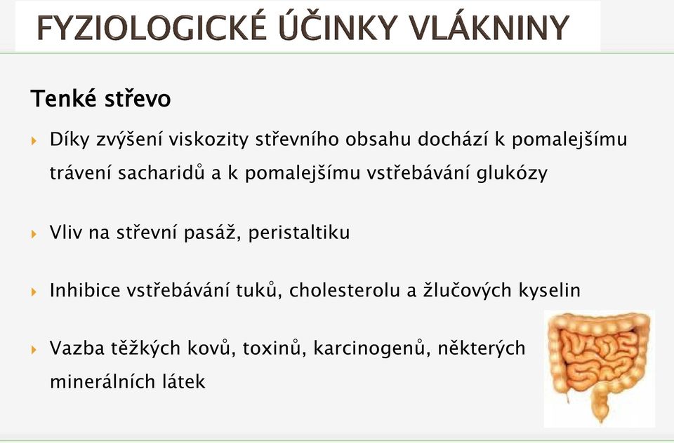 střevní pasáž, peristaltiku Inhibice vstřebávání tuků, cholesterolu a