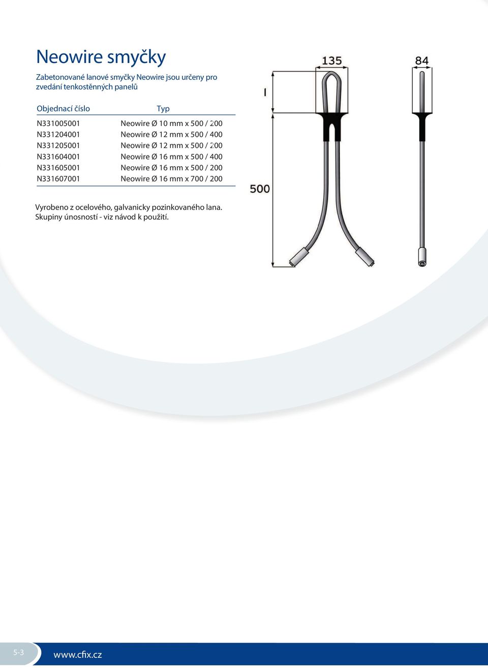 200 1 N331604001 Neowire Ø 16 mm x 500 / 400 N331605001 Neowire Ø 16 mm x 500 / 200 N331607001 Neowire Ø 16 mm x