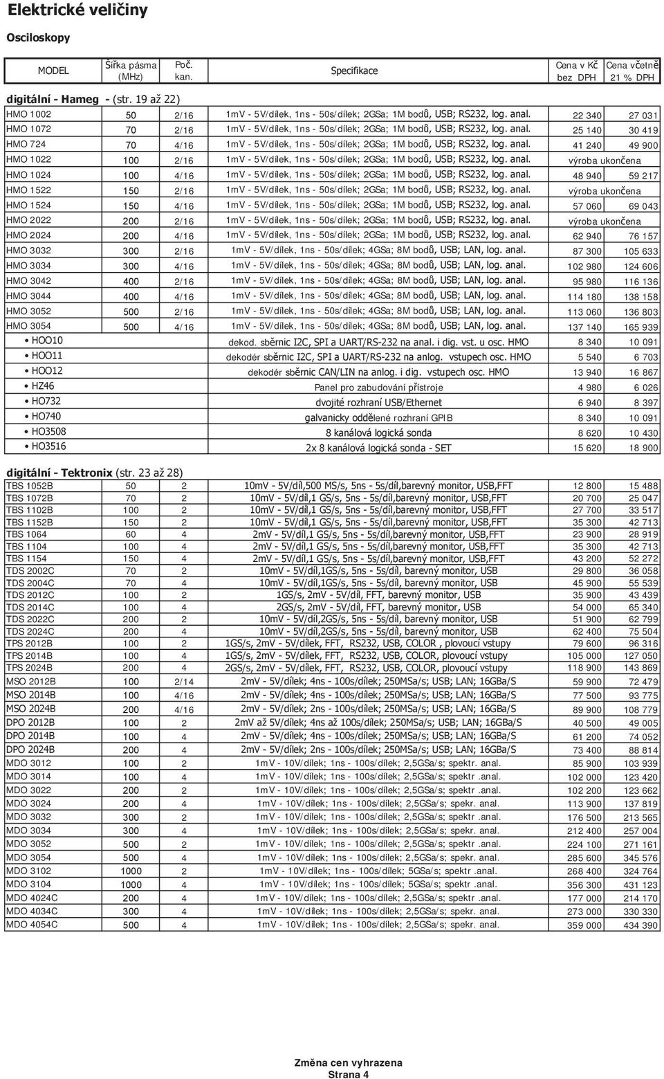 anal. HMO 024 4/6 mv - 5V/dílek, ns - 50s/dílek; 2GSa; M, USB; RS232, log. anal. 48 940 59 27 HMO 522 50 2/6 mv - 5V/dílek, ns - 50s/dílek; 2GSa; M, USB; RS232, log. anal. HMO 524 50 4/6 mv - 5V/dílek, ns - 50s/dílek; 2GSa; M, USB; RS232, log.