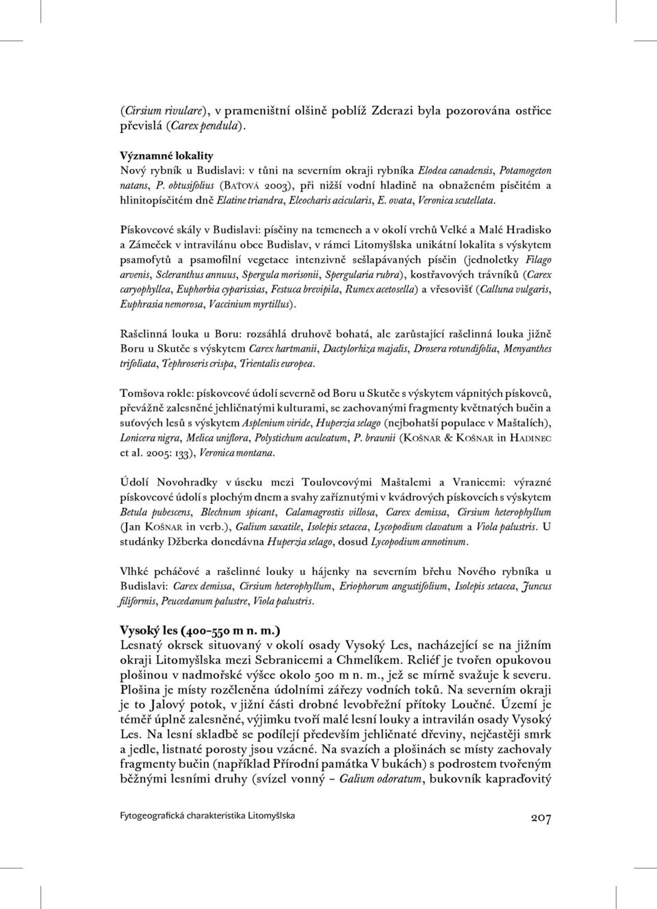 obtusifolius (BAŤOVÁ 2003), při nižší vodní hladině na obnaženém písčitém a hlinitopísčitém dně Elatine triandra, Eleocharis acicularis, E. ovata, Veronica scutellata.