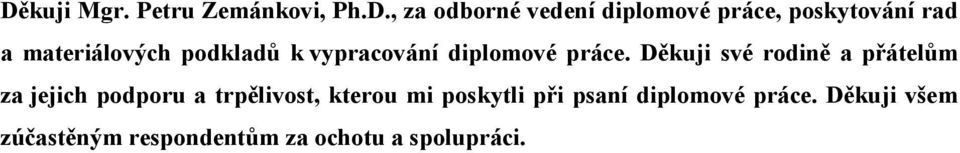 Děkuji své rodině a přátelům za jejich podporu a trpělivost, kterou mi