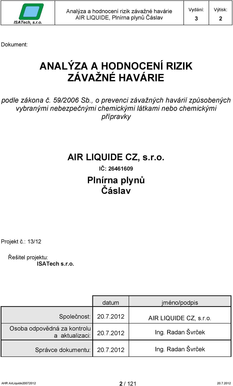 HAVÁRIE podle zákona č. 59/2006 Sb.