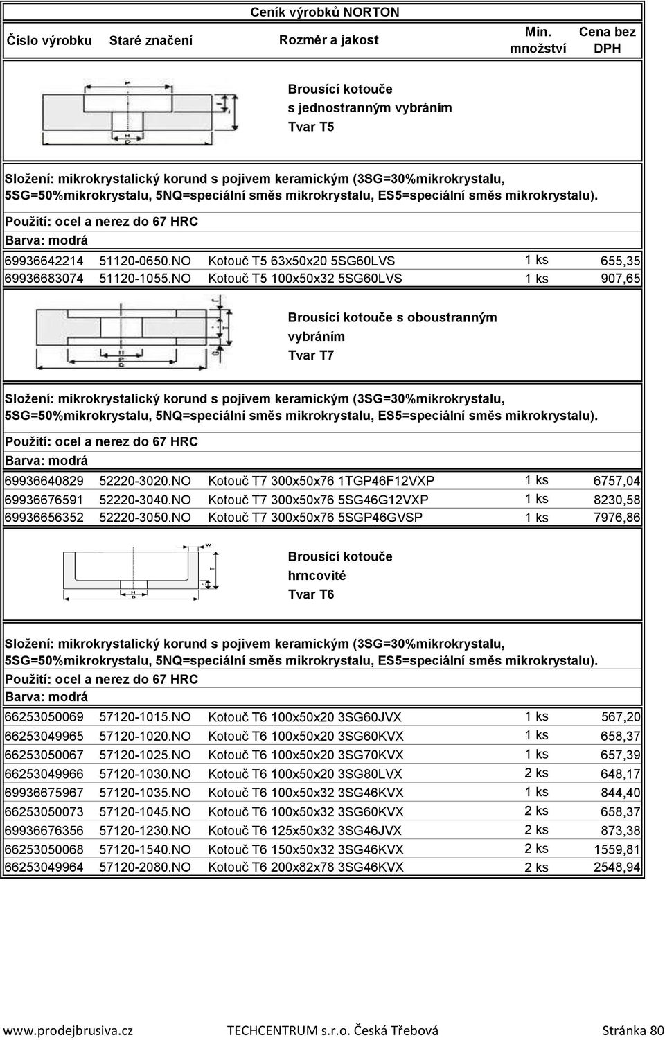 NO Kotouč T7 300x50x76 5SG46G12VXP 1 ks 8230,58 69936656352 52220-3050.NO Kotouč T7 300x50x76 5SGP46GVSP 1 ks 7976,86 hrncovité Tvar T6 66253050069 57120-1015.