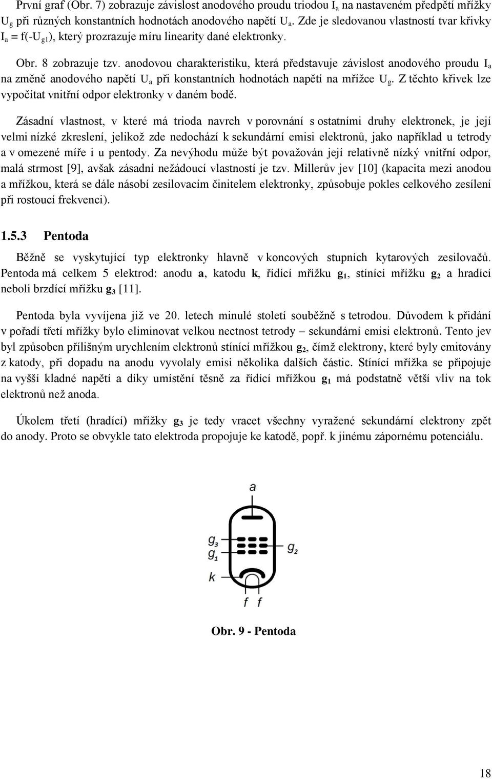 anodovou charakteristiku, která představuje závislost anodového proudu I a na změně anodového napětí U a při konstantních hodnotách napětí na mřížce U g.