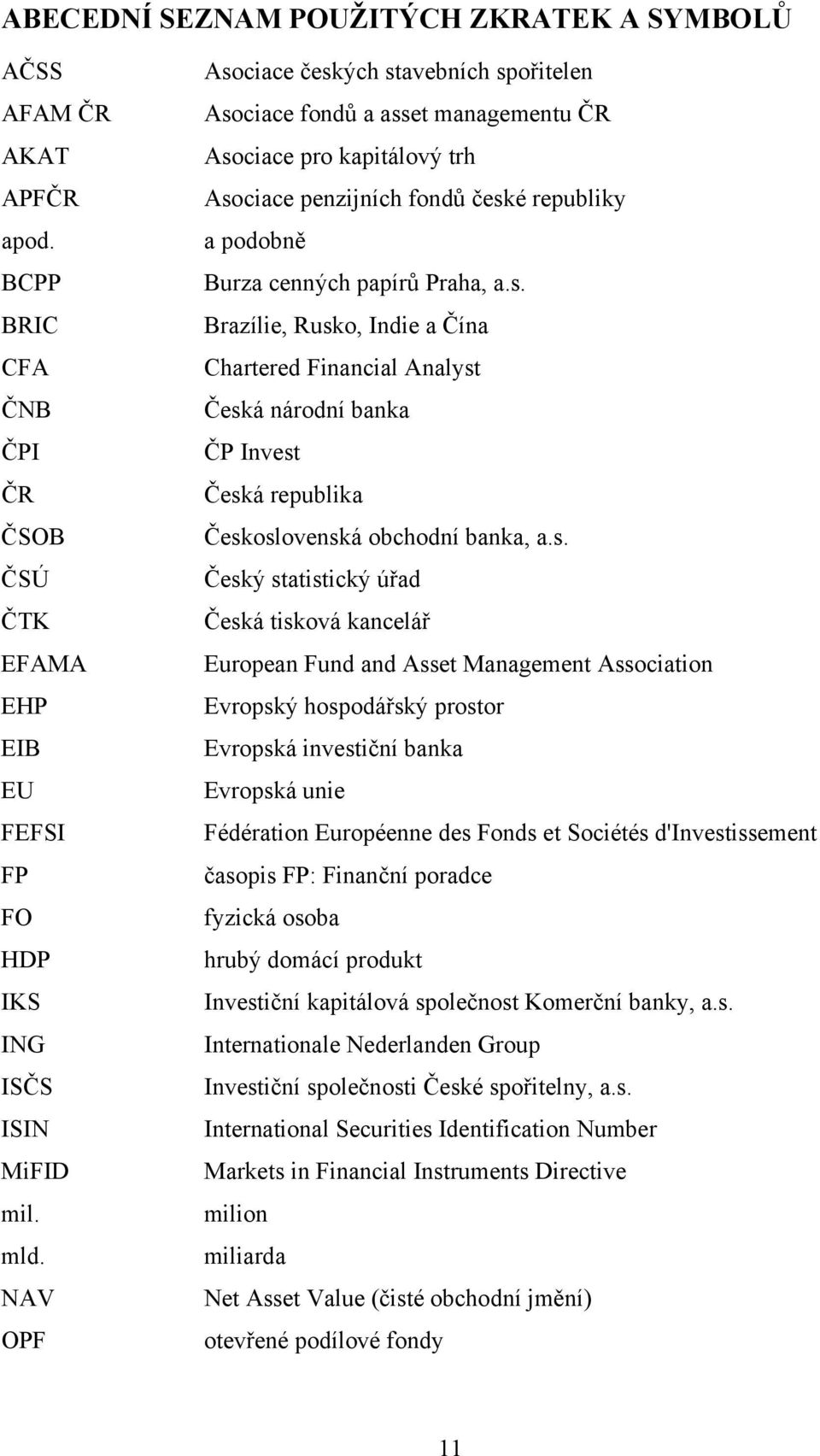 s. Český statistický úřad Česká tisková kancelář European Fund and Asset Management Association Evropský hospodářský prostor Evropská investiční banka Evropská unie Fédération Européenne des Fonds et