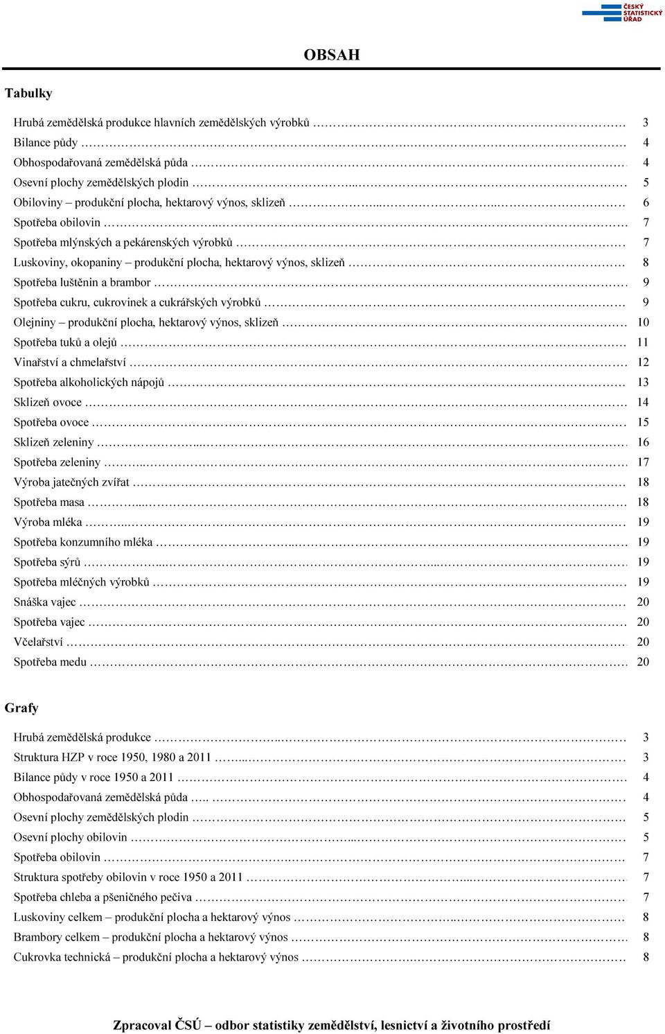 Vinařství a chmelařství 12 Spotřeba alkoholických nápojů 1 Sklizeň ovoce 14 Spotřeba ovoce 1 Sklizeň zeleniny... 16 Spotřeba zeleniny.. 17 Výroba jatečných zvířat. 18 Spotřeba masa... 18 Výroba mléka.