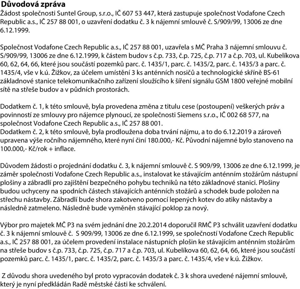 p. 717 a č.p. 703, ul. Kubelíkova 60, 62, 64, 66, které jsou součástí pozemků parc. č. 1435/1, parc. č. 1435/2, parc. č. 1435/3 a parc. č. 1435/4, vše v k.ú.