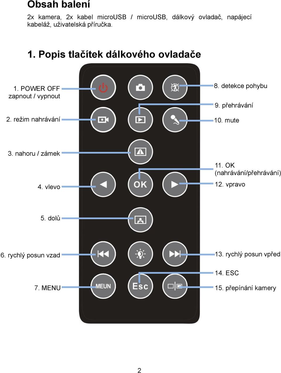 režim nahrávání 8. detekce pohybu 9. přehrávání 10. mute 3. nahoru / zámek 4. vlevo 12. vpravo 11.