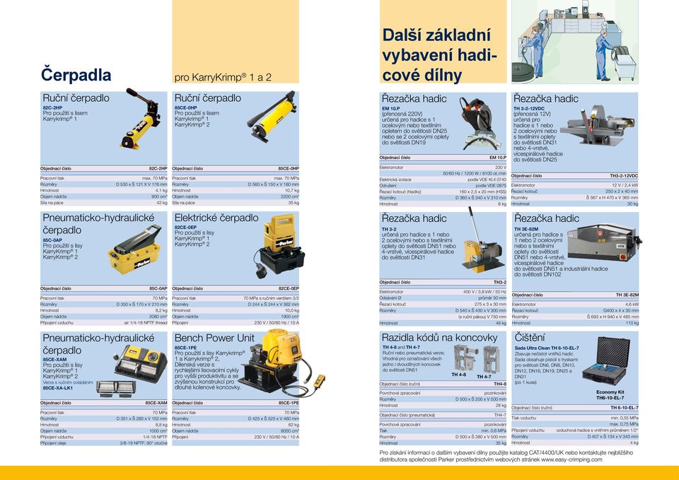 NPTF thread Pneumaticko-hydraulické čerpadlo 85CE-XAM Verze s ručním ovládáním 85CE-XA-LK1 85C-0AP D 351 x Š 260 x V 152 mm 8,8 kg Objem nádrže 1000 cm 3 Připojení vzduchu 1/4-18 NPTF Připojení oleje