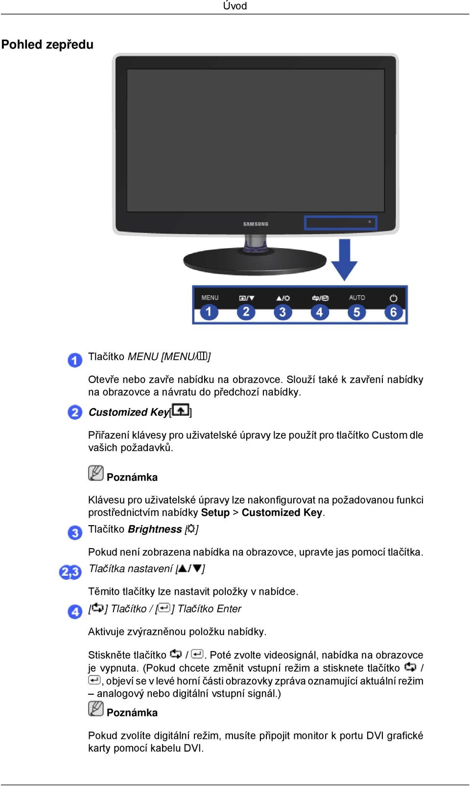 Poznámka Klávesu pro uživatelské úpravy lze nakonfigurovat na požadovanou funkci prostřednictvím nabídky Setup > Customized Key.