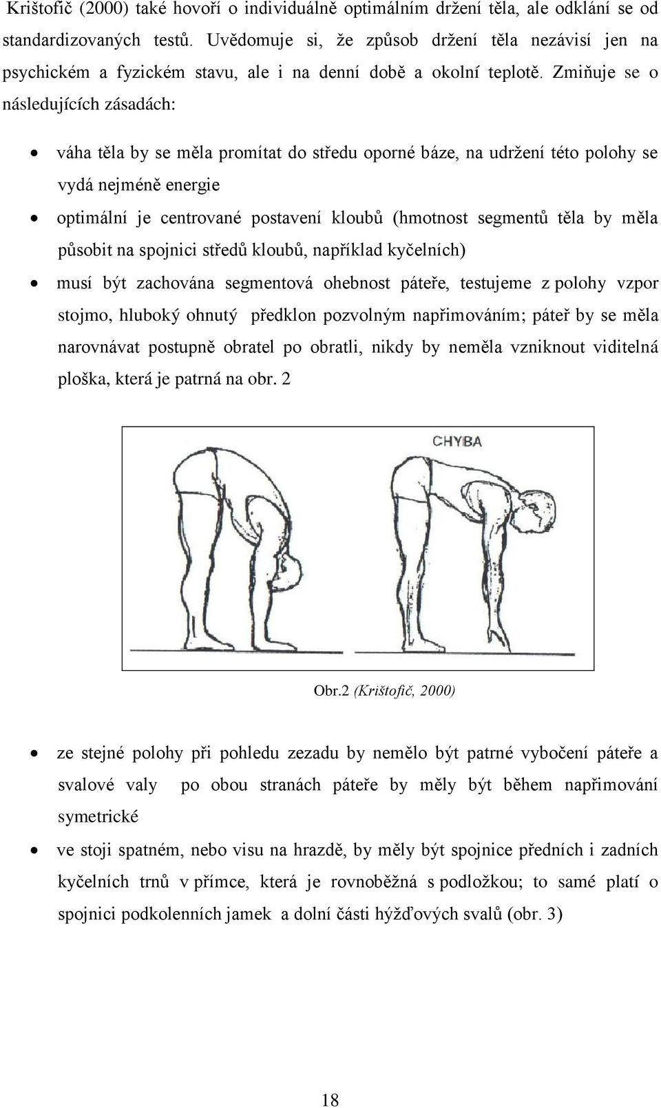 Zmiňuje se o následujících zásadách: váha těla by se měla promítat do středu oporné báze, na udržení této polohy se vydá nejméně energie optimální je centrované postavení kloubů (hmotnost segmentů