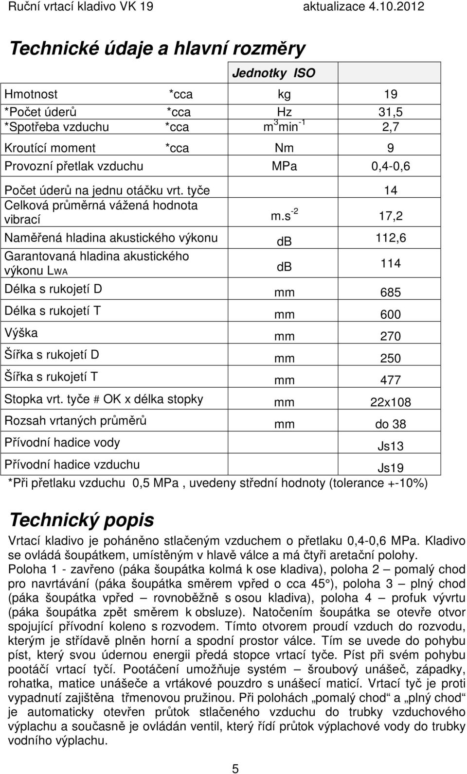 s -2 17,2 Naměřená hladina akustického výkonu db 112,6 Garantovaná hladina akustického výkonu LWA db 114 Délka s rukojetí D mm 685 Délka s rukojetí T mm 600 Výška mm 270 Šířka s rukojetí D mm 250