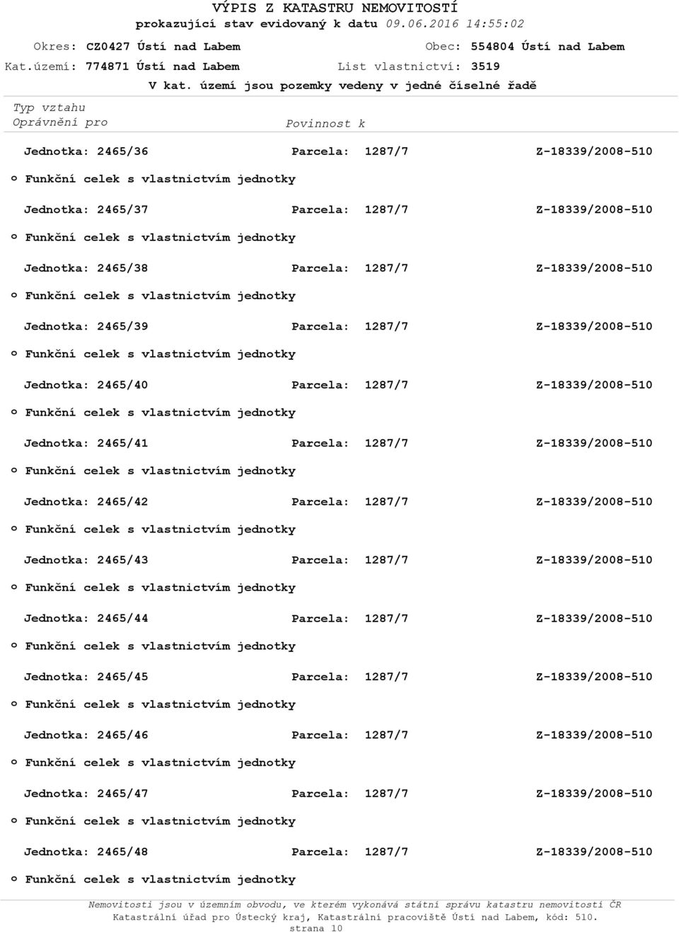 vlastnictvím jedntky Jedntka: 2465/39 Funkční celek s vlastnictvím jedntky Jedntka: 2465/40 Funkční celek s vlastnictvím jedntky Jedntka: 2465/41 Funkční celek s vlastnictvím jedntky Jedntka: 2465/42