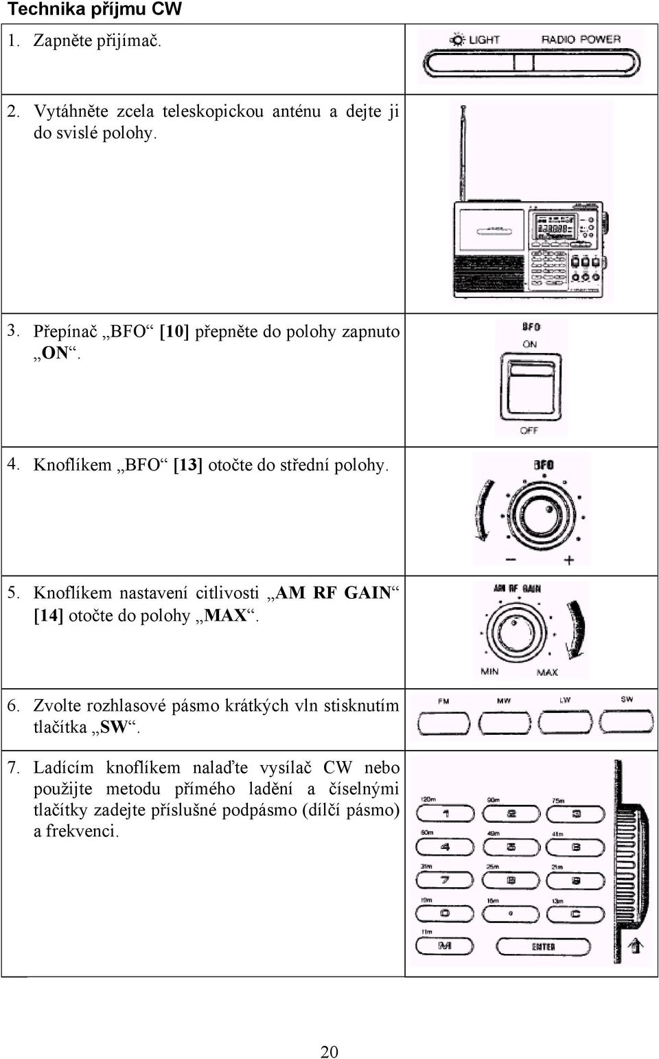 Knoflíkem nastavení citlivosti AM RF GAIN [14] otočte do polohy MAX. 6.