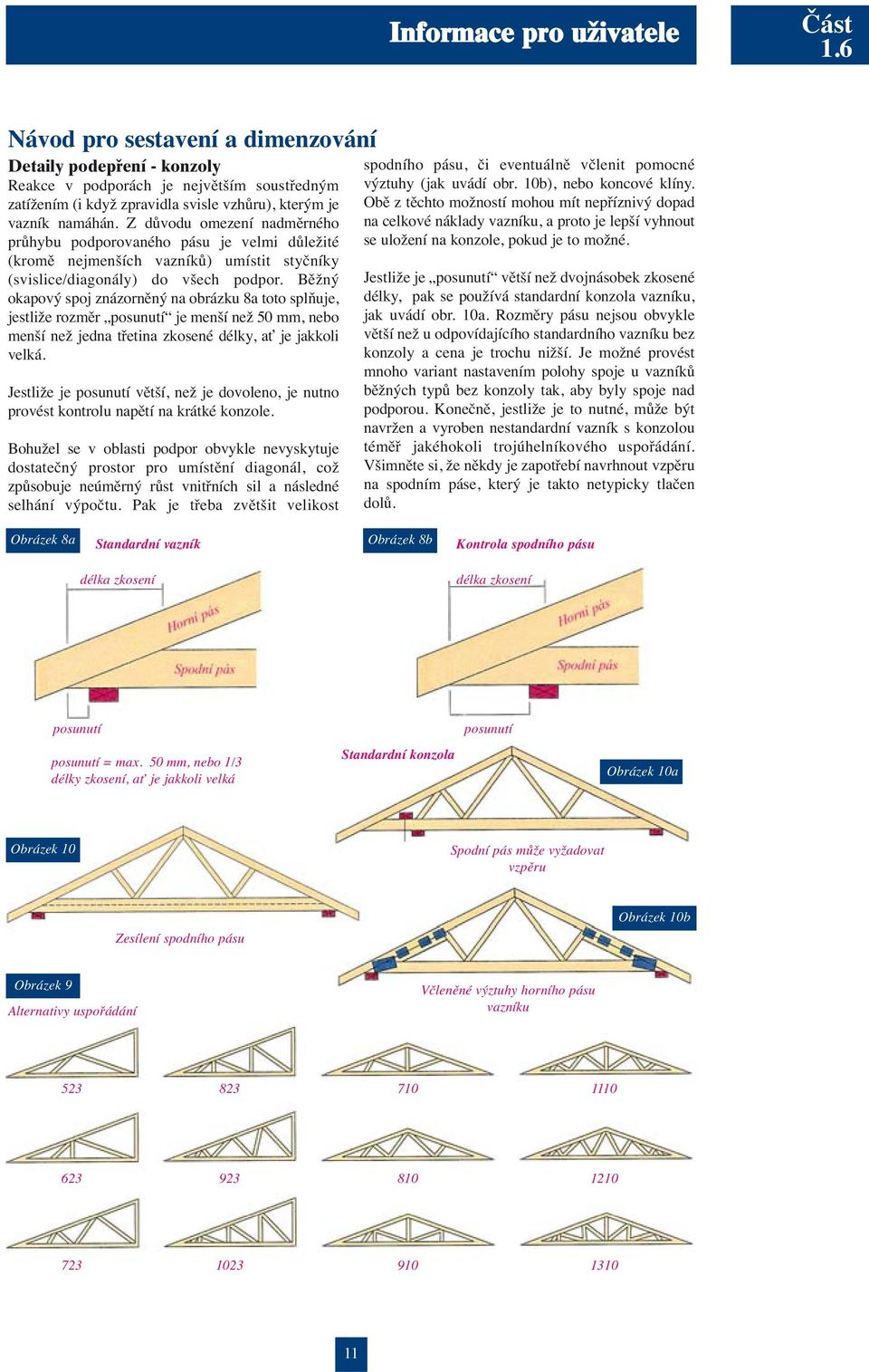 Z důvodu omezení nadměrného průhybu podporovaného pásu je velmi důležité (kromě nejmenších vazníků) umístit styčníky (svislice/diagonály) do všech podpor.