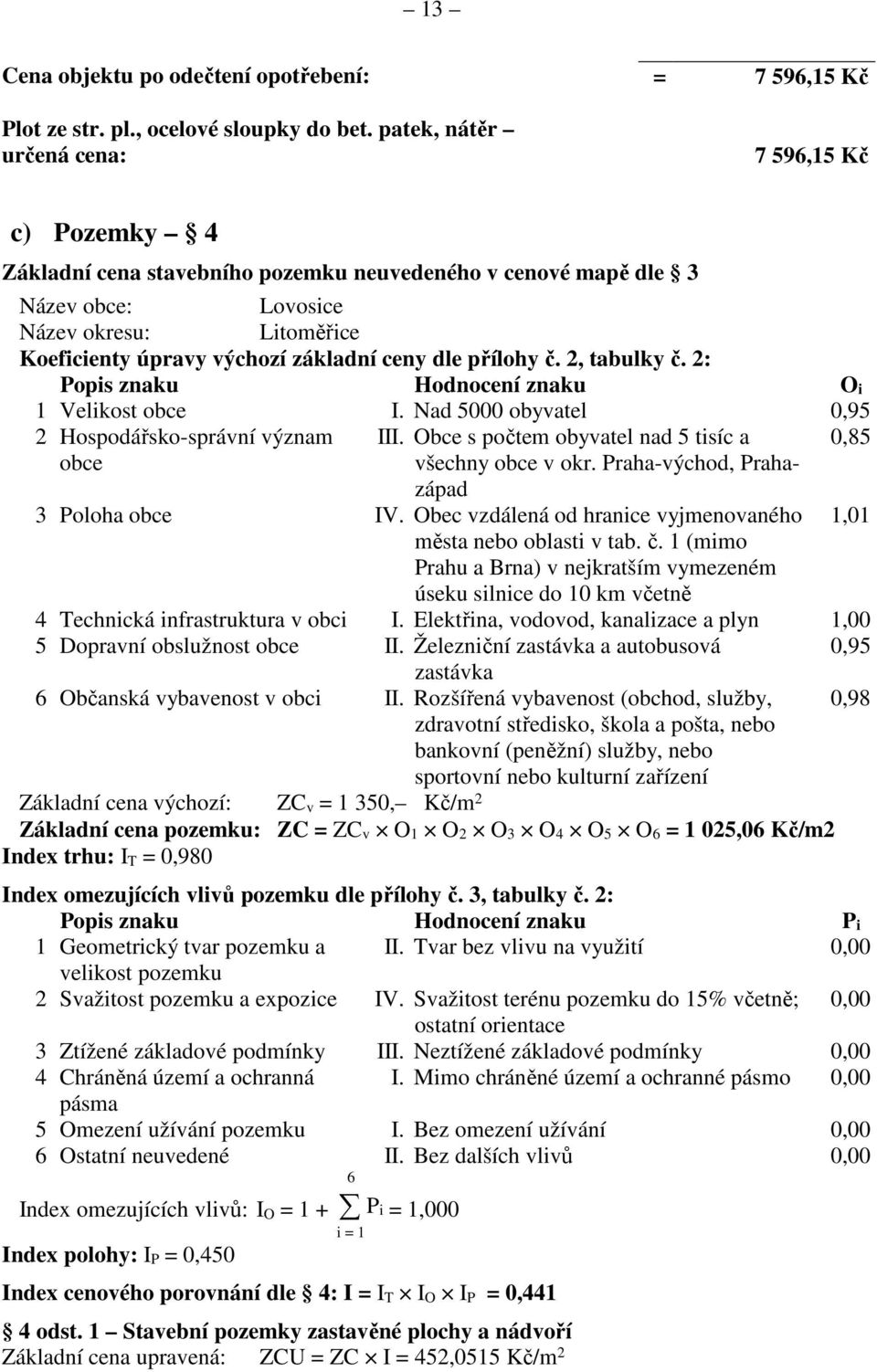 ceny dle přílohy č. 2, tabulky č. 2: Popis znaku Hodnocení znaku O i 1 Velikost obce I. Nad 5000 obyvatel 0,95 2 Hospodářsko-správní význam III.