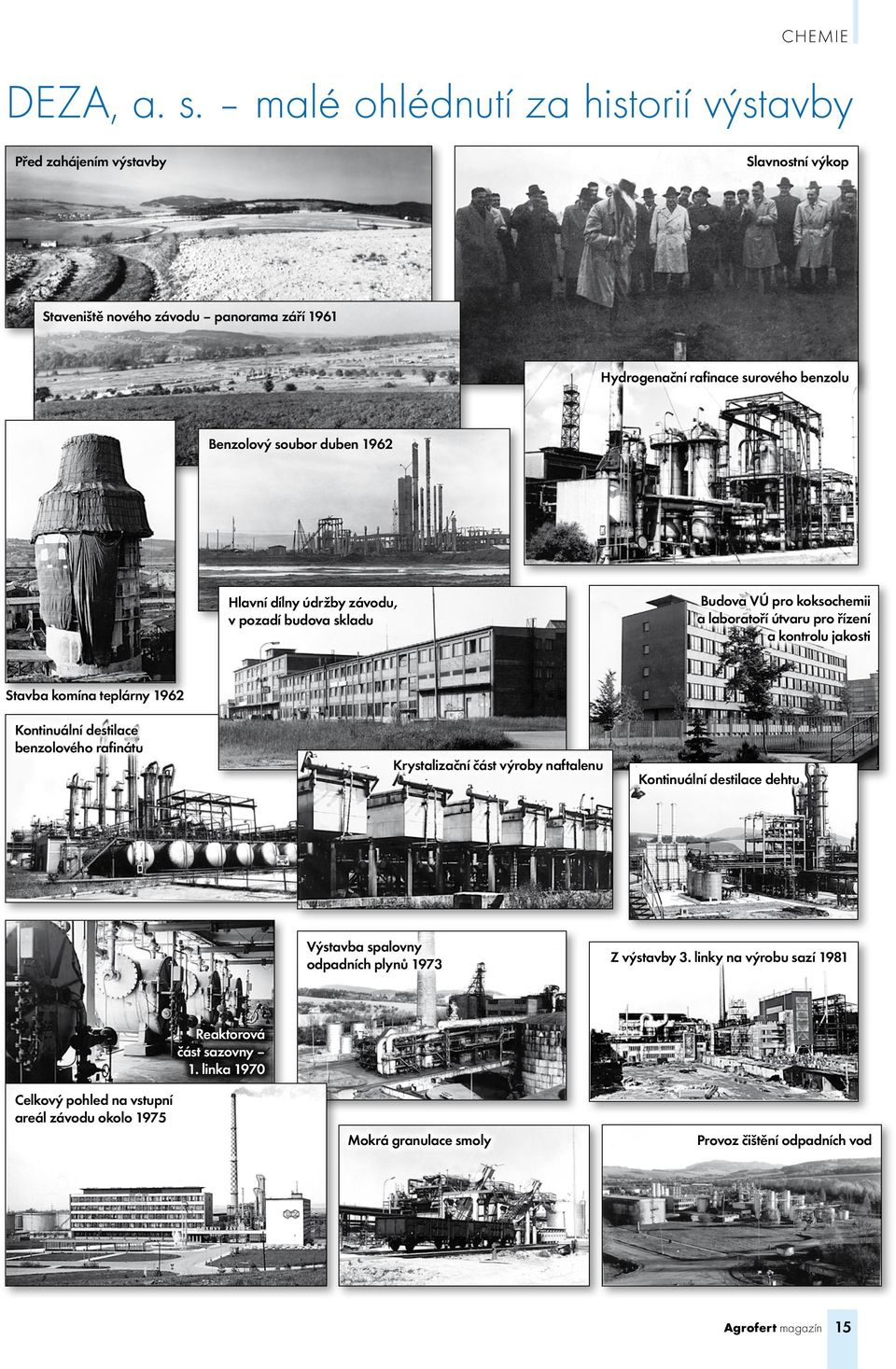 duben 1962 Hlavní dílny údržby závodu, v pozadí budova skladu Budova VÚ pro koksochemii a laboratoří útvaru pro řízení a kontrolu jakosti Stavba komína teplárny 1962