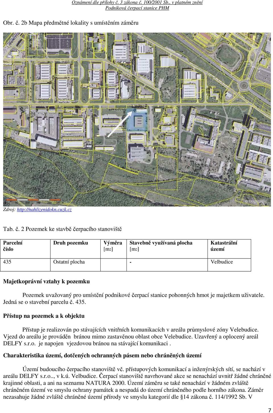 2 Pozemek ke stavbě čerpacího stanoviště Parcelní číslo Druh pozemku Výměra [m2] Stavebně využívaná plocha [m2] Katastrální území 435 Ostatní plocha - Velbudice Majetkoprávní vztahy k pozemku Pozemek