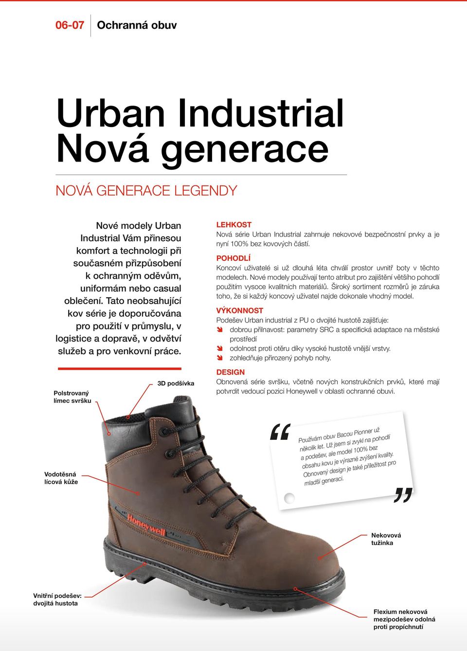 LEHKOST Nová série Urban Industrial zahrnuje nekovové bezpečnostní prvky a je nyní 100% bez kovových částí. POHODLÍ Koncoví uživatelé si už dlouhá léta chválí prostor uvnitř boty v těchto modelech.