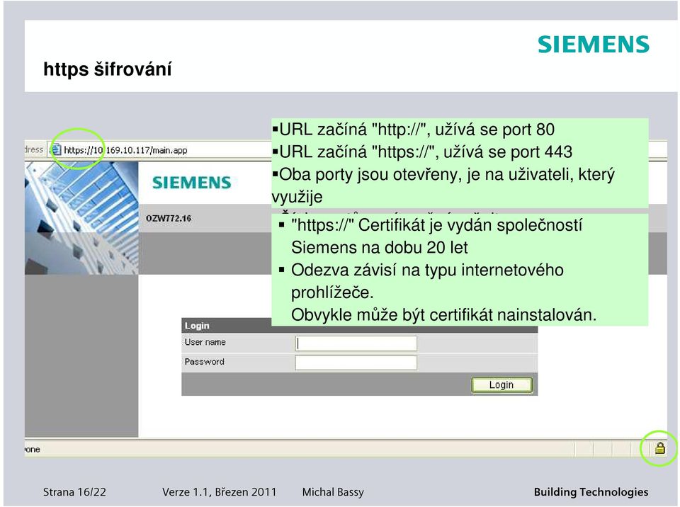 měnit "https://" Certifikát je vydán společností Siemens na dobu 20 let Odezva závisí