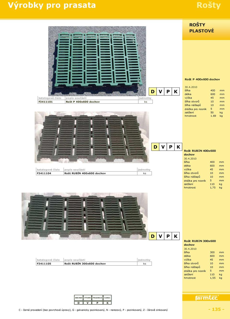 2010 400 600 výška 45 F3411101 Rošt P 400x600 dochov otvorů 10 nášlapů 10 drážka pro nosník 5 zatížení 50 kg 1.