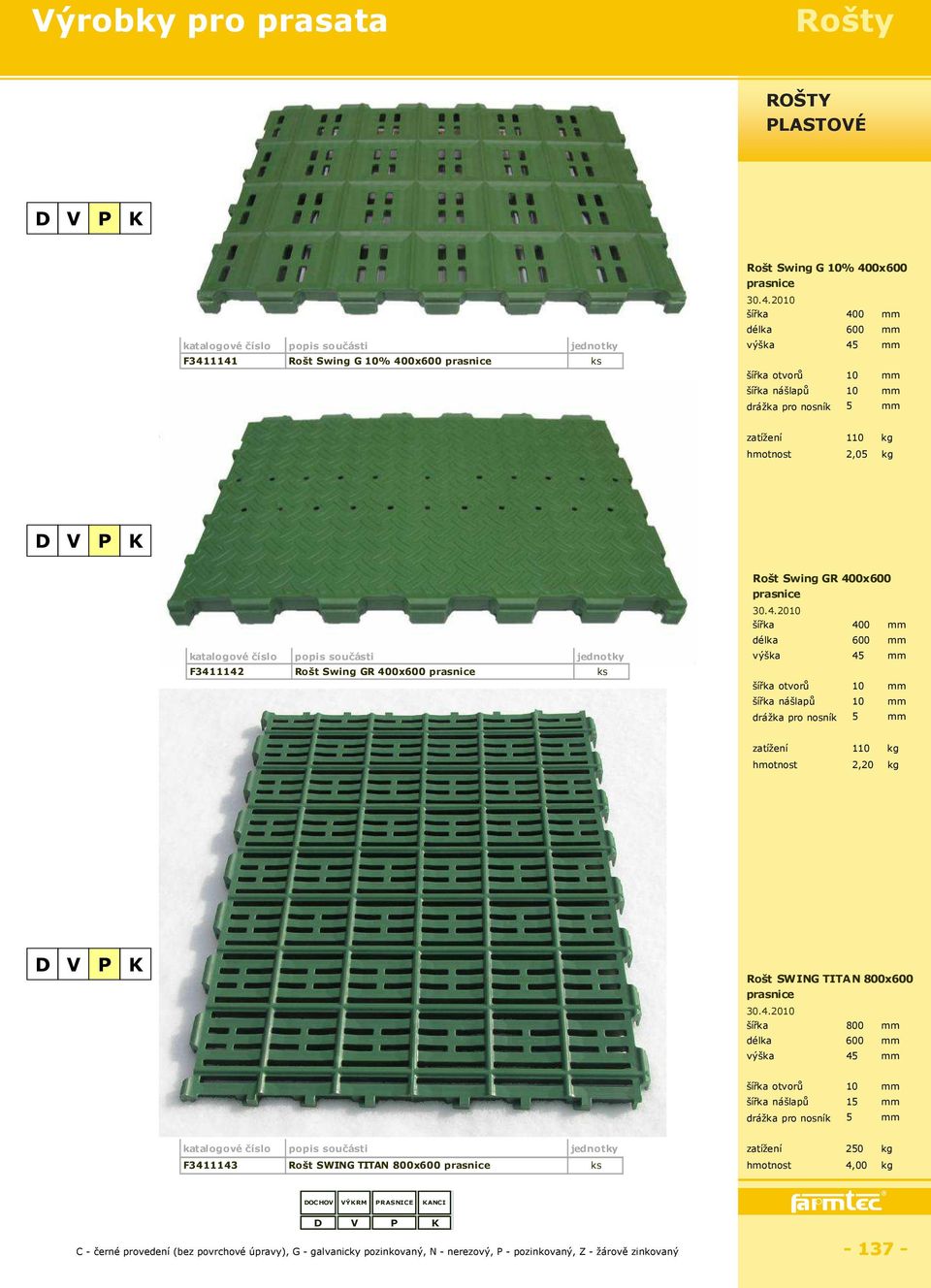 2010 400 600 výška 45 F3411141 Rošt Swing G 10% 400x600 prasnice otvorů 10 nášlapů 10 drážka pro nosník 5 zatížení 110 kg 2,05 kg