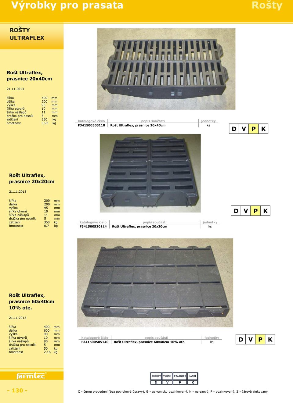 nosník 5 zatížení 350 kg 0,7 kg F341500520114 Rošt Ultraflex, prasnice 20x20cm Rošt Ultraflex, prasnice 60x40cm 10% ote.