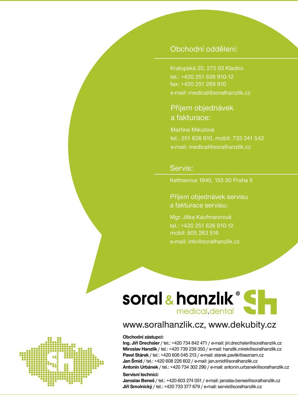 : +420 251 626 910-12 mobil: 605 283 516 e-mail: info@soralhanzlik.cz www.soralhanzlik.cz, Obchodní zástupci: Ing. Jiří Drechsler / tel.: +420 734 842 471 / e-mail: jiri.drechsler@soralhanzlik.