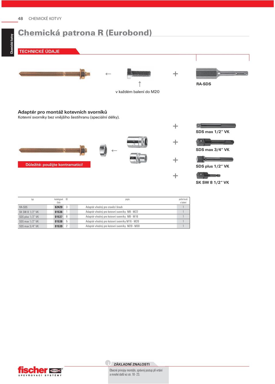 + + + + SDS max 1/2 VK SDS max 3/4 VK SDS plus 1/2 VK SK SW 8 1/2 VK ID popis RA-SDS 62420 3 Adaptér vhodný pro stavěcí šroub 1 SK SW 8 1/2 VK 01536 1 Adaptér vhodný pro kotevní