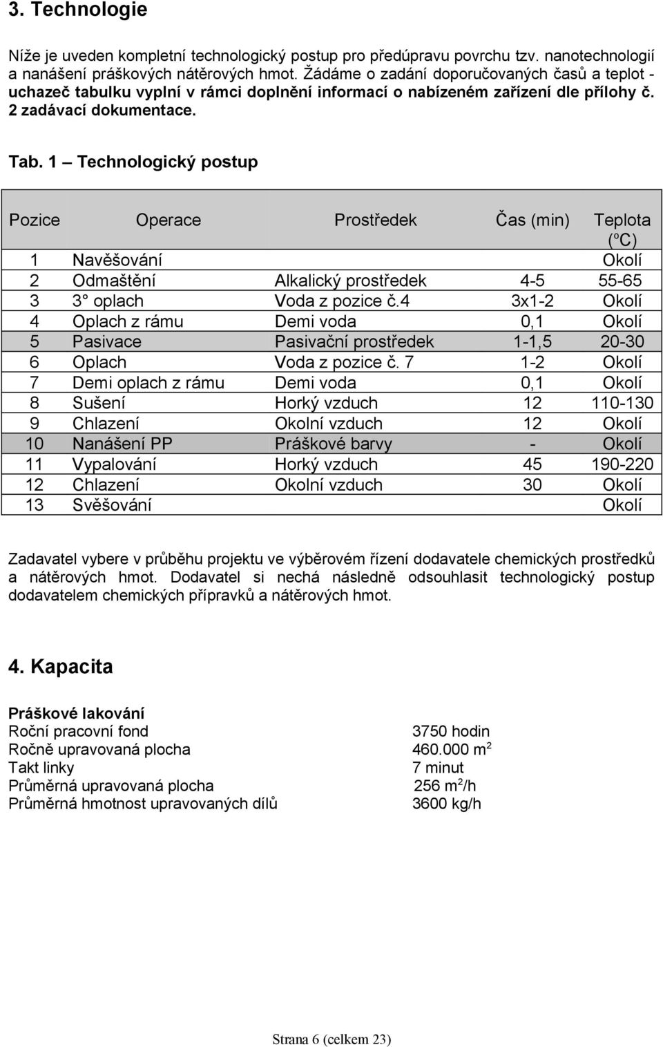 1 Technologický postup Pozice Operace Prostředek Čas (min) Teplota ( o C) 1 Navěšování Okolí 2 Odmaštění Alkalický prostředek 4-5 55-65 3 3 oplach Voda z pozice č.