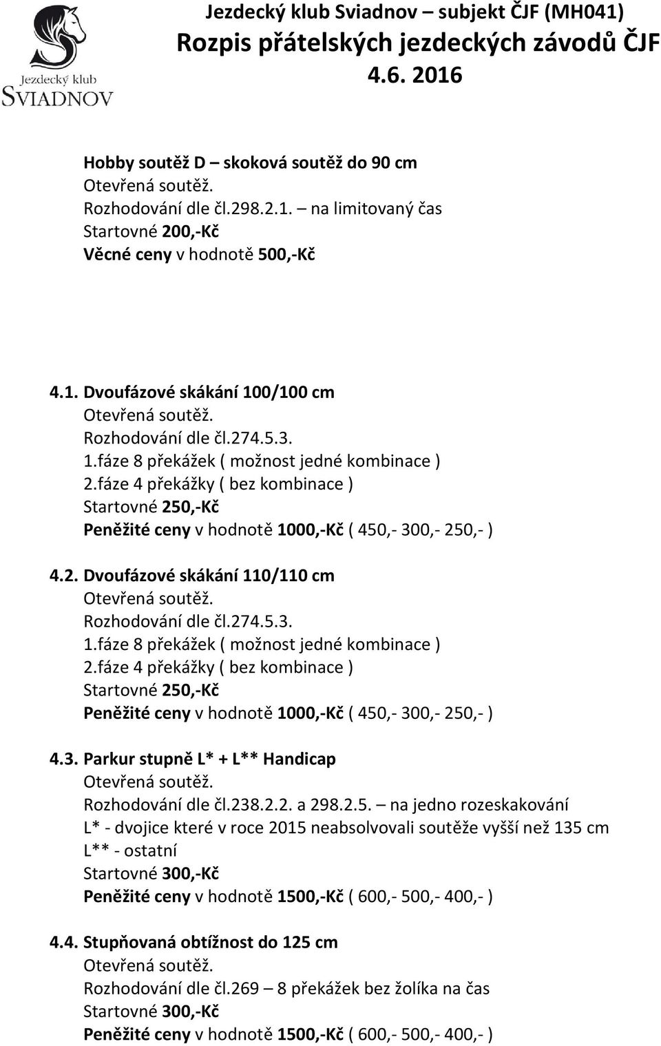 fáze 4 překážky ( bez kombinace ) Startovné 250