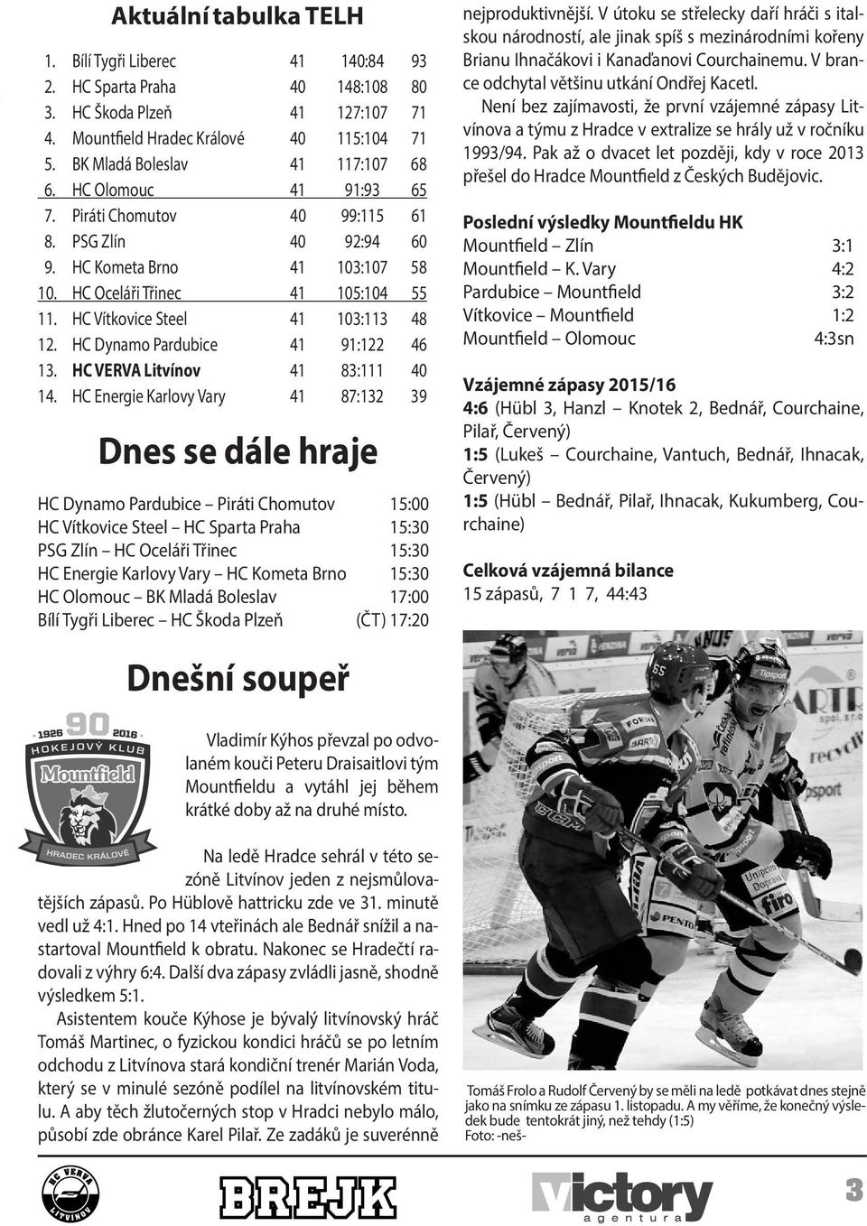 HC Vítkovice Steel 41 103:113 48 12. HC Dynamo Pardubice 41 91:122 46 13. HC VERVA Litvínov 41 83:111 40 14.