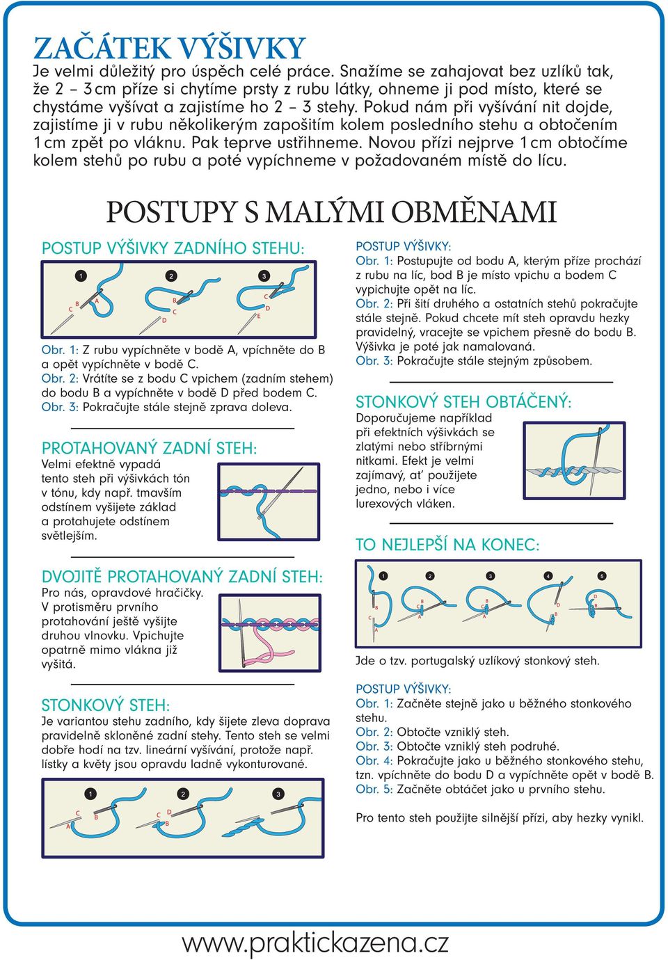 Pokud nám při vyšívání nit dojde, zajistíme ji v rubu několikerým zapošitím kolem posledního stehu a obtočením 1 cm zpět po vláknu. Pak teprve ustřihneme.